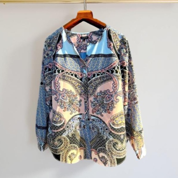 Talbots Pink Blue Paisley Blouse Button Up Size Large - Picture 4 of 13
